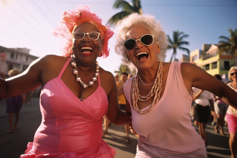 Cuban women enjoying a joyful dance sunglasses laughing necklace. AI generated Image by rawpixel.