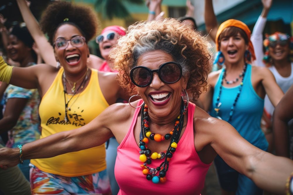 Cuban women enjoying a joyful dance laughing glasses adult. AI generated Image by rawpixel.