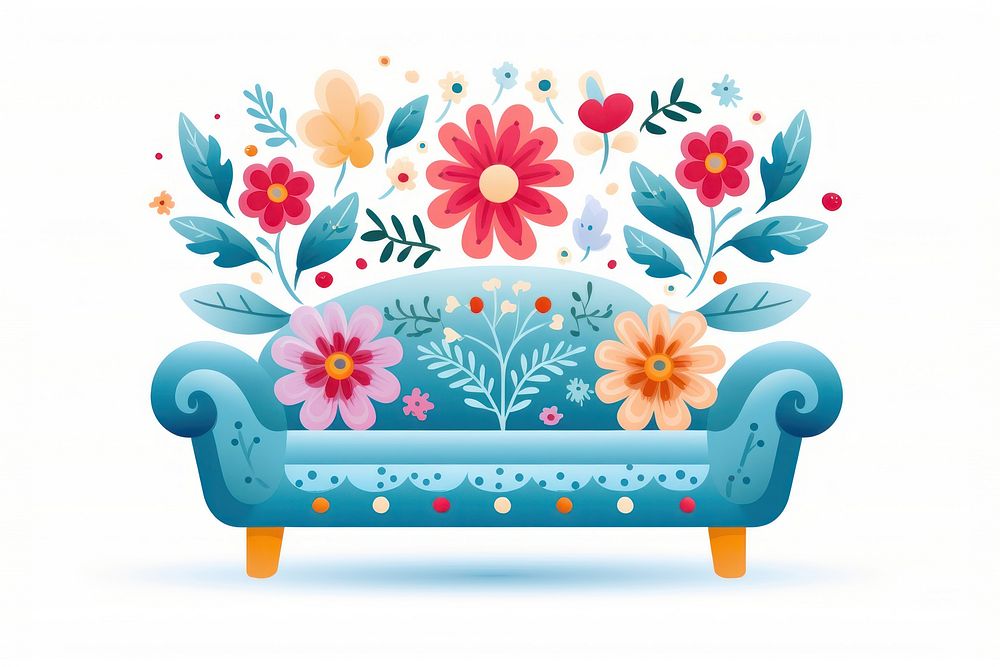Vector minimal mini sofa furniture pattern flower. AI generated Image by rawpixel.