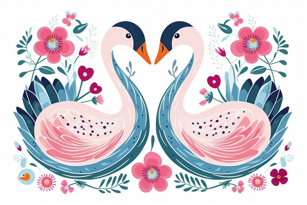Two swans flamingo pattern animal. AI generated Image by rawpixel.