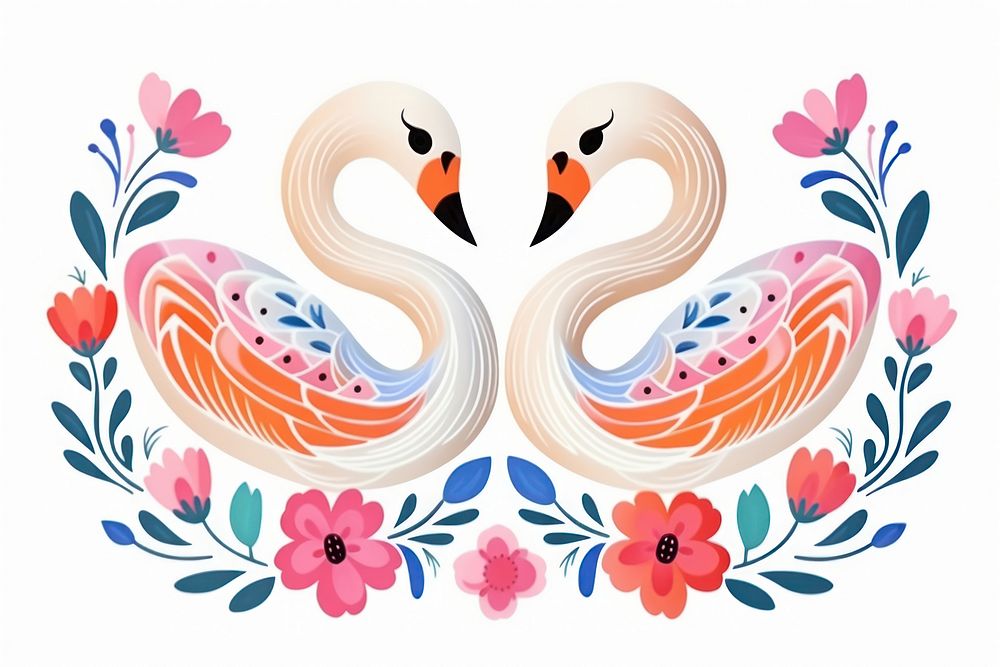Two swans flamingo pattern bird. AI generated Image by rawpixel.