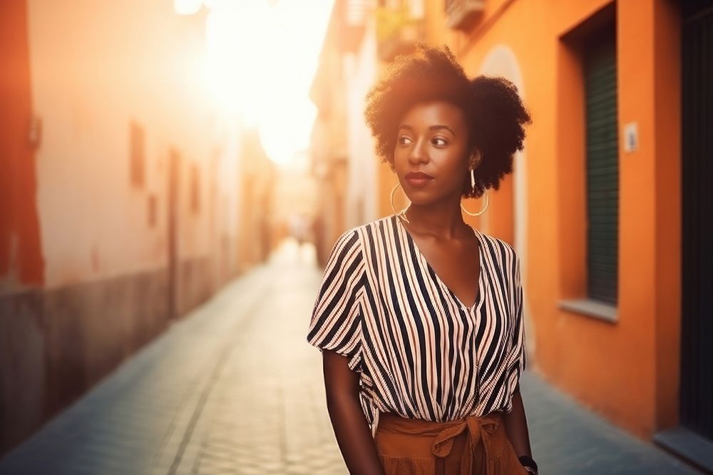 African american woman standing portrait sunset. AI generated Image by rawpixel.