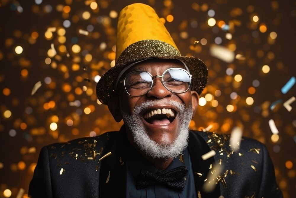 African american man portrait confetti laughing. AI generated Image by rawpixel.
