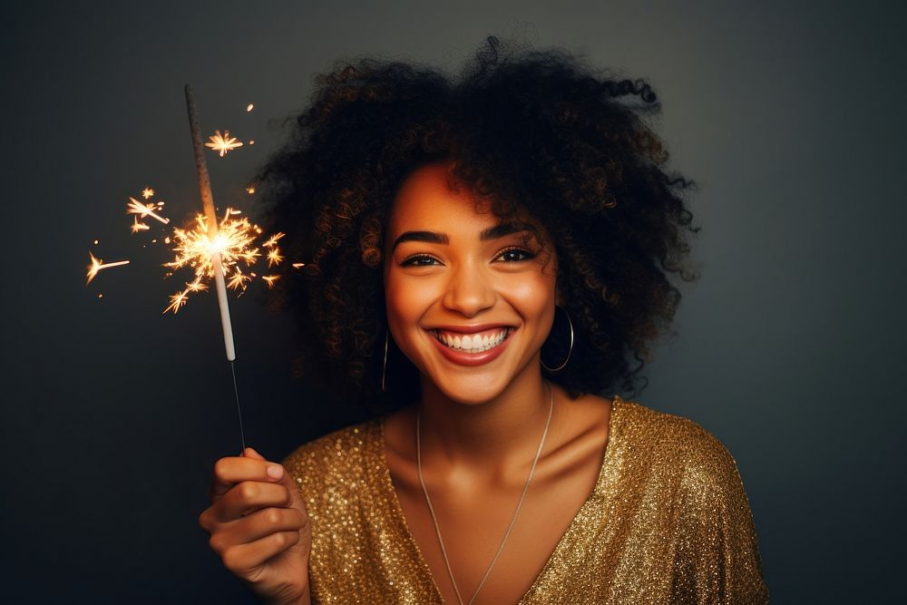 African american woman portrait sparkler holding. AI generated Image by rawpixel.