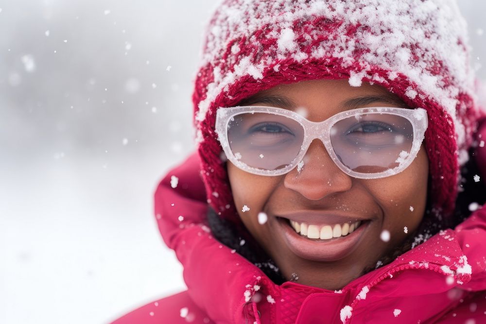 African american woman portrait glasses snow. AI generated Image by rawpixel.