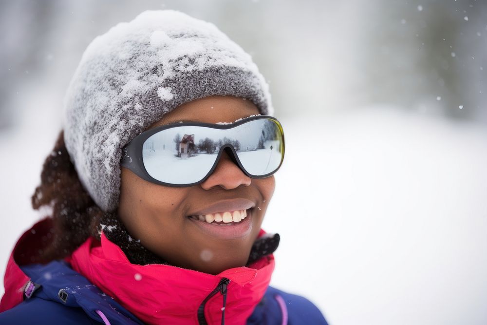 African american woman portrait glasses snow. AI generated Image by rawpixel.