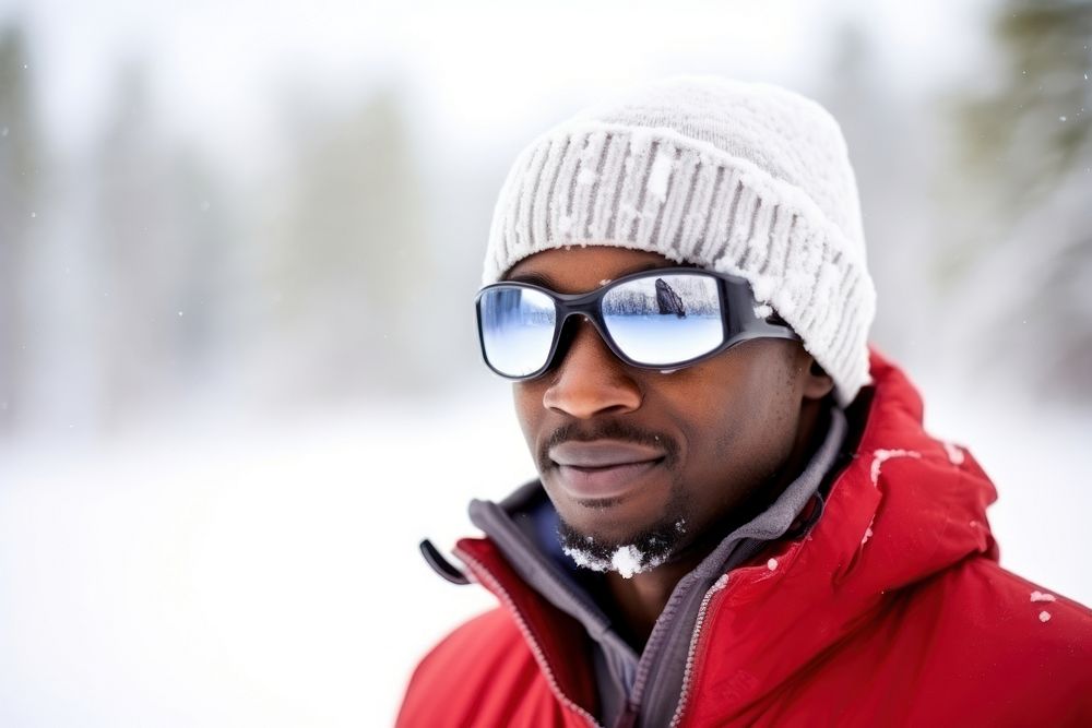 African american man portrait glasses snow. AI generated Image by rawpixel.