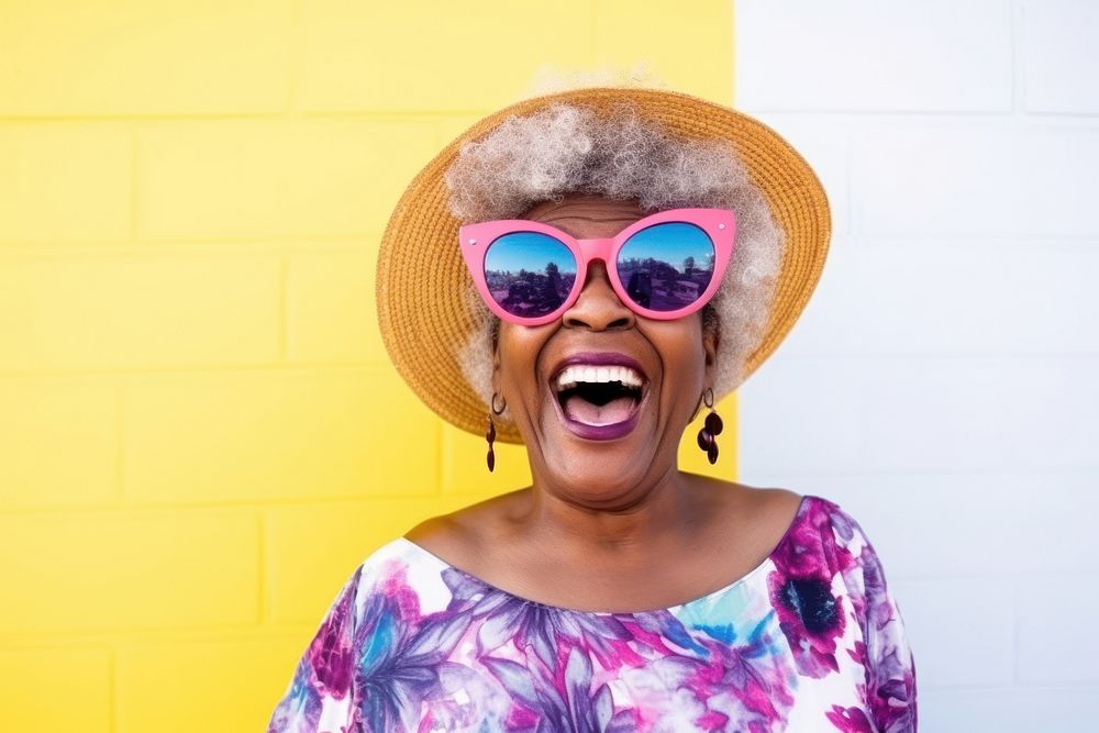 Senior african american woman glasses laughing portrait. AI generated Image by rawpixel.