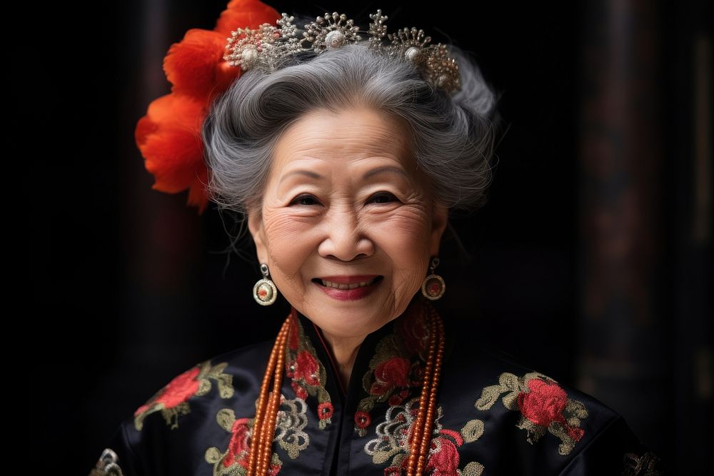 Senior chinese woman tradition necklace portrait. AI generated Image by rawpixel.