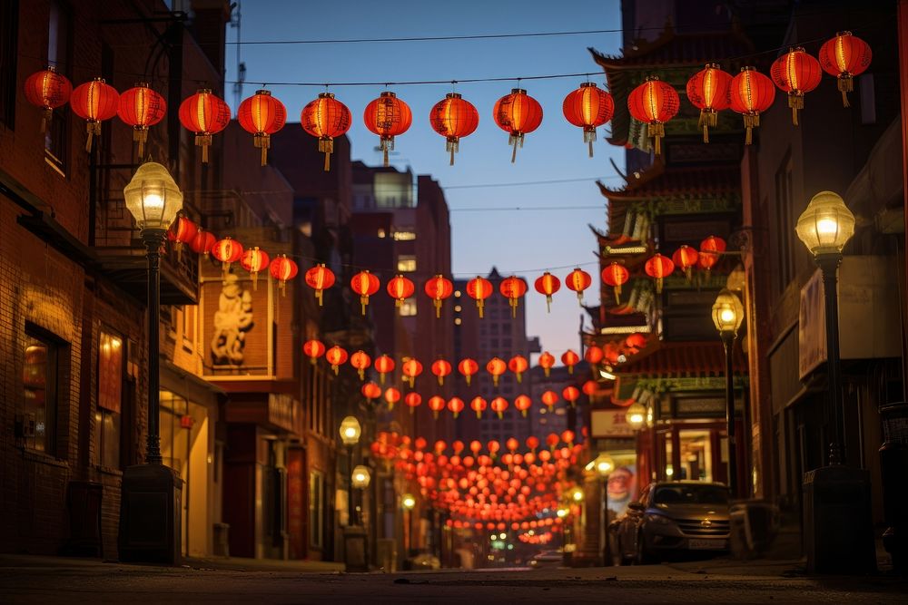 Chinatown festival lantern street. AI generated Image by rawpixel.