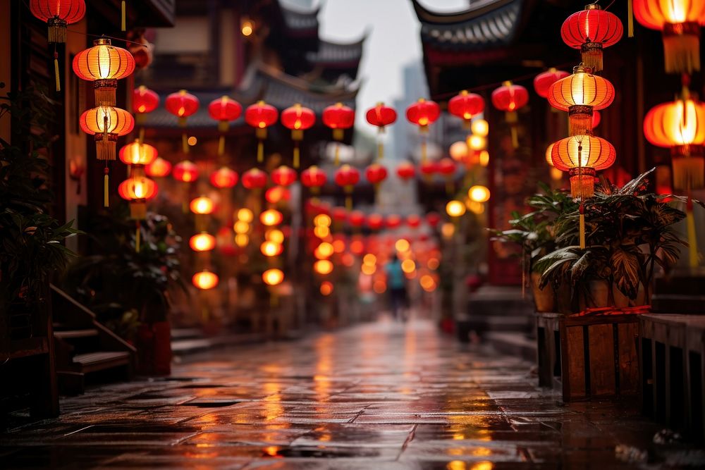 Chinese lanterns street festival city. AI generated Image by rawpixel.