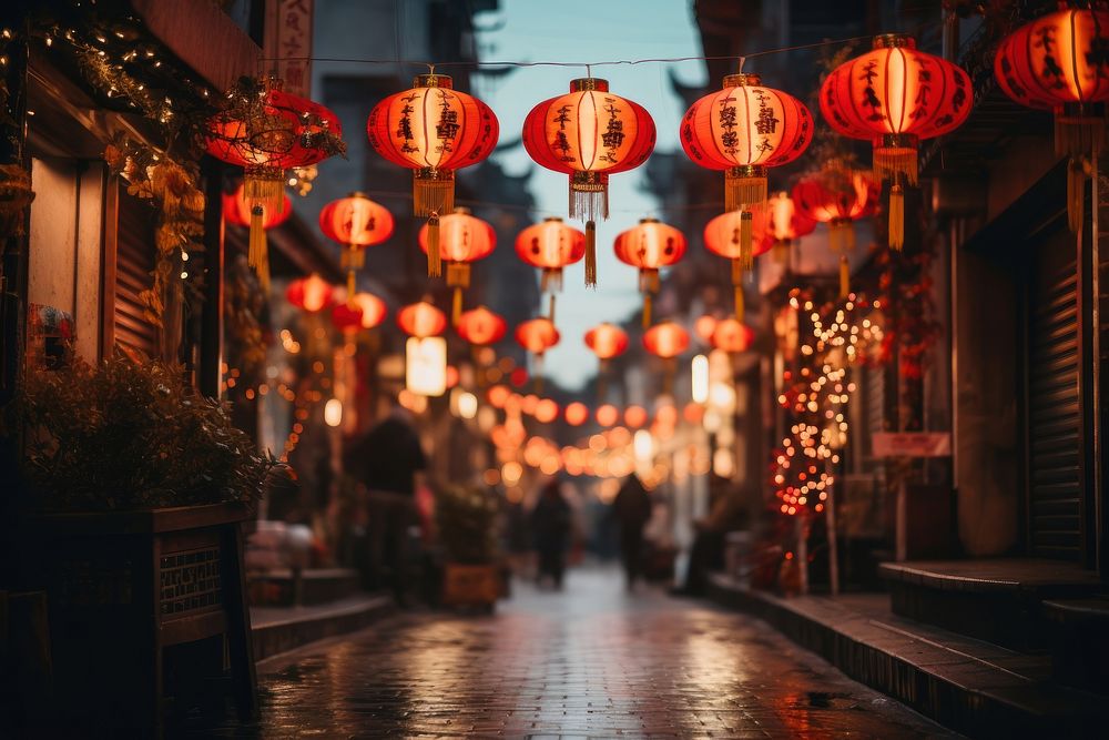 Chinese lanterns street festival city. AI generated Image by rawpixel.