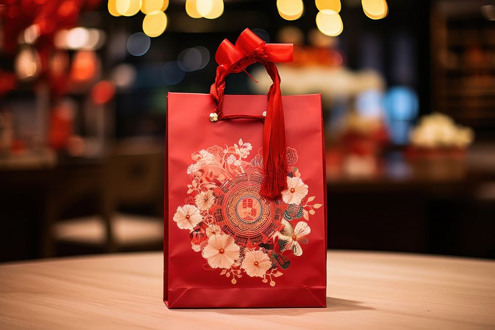 Gift bag chinese new year celebration decoration. AI generated Image by rawpixel.