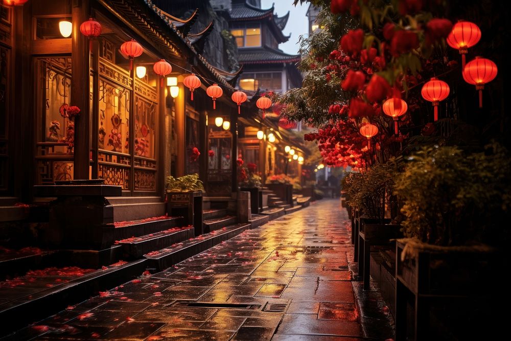 Chinese new year street alley city. AI generated Image by rawpixel.