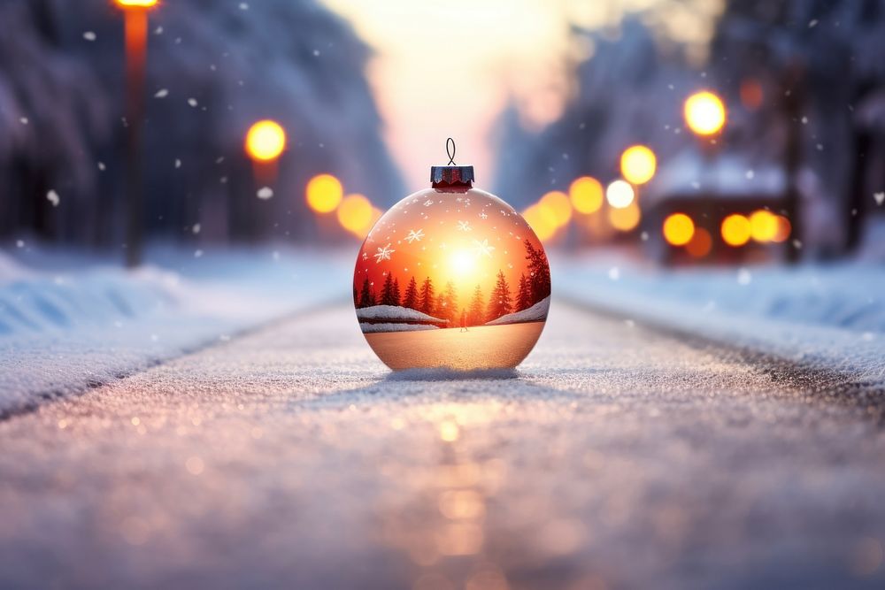 Christmas bauble snow outdoors road. AI generated Image by rawpixel.