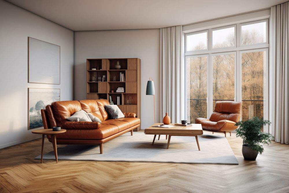 Scandinavian living room wood architecture furniture. 