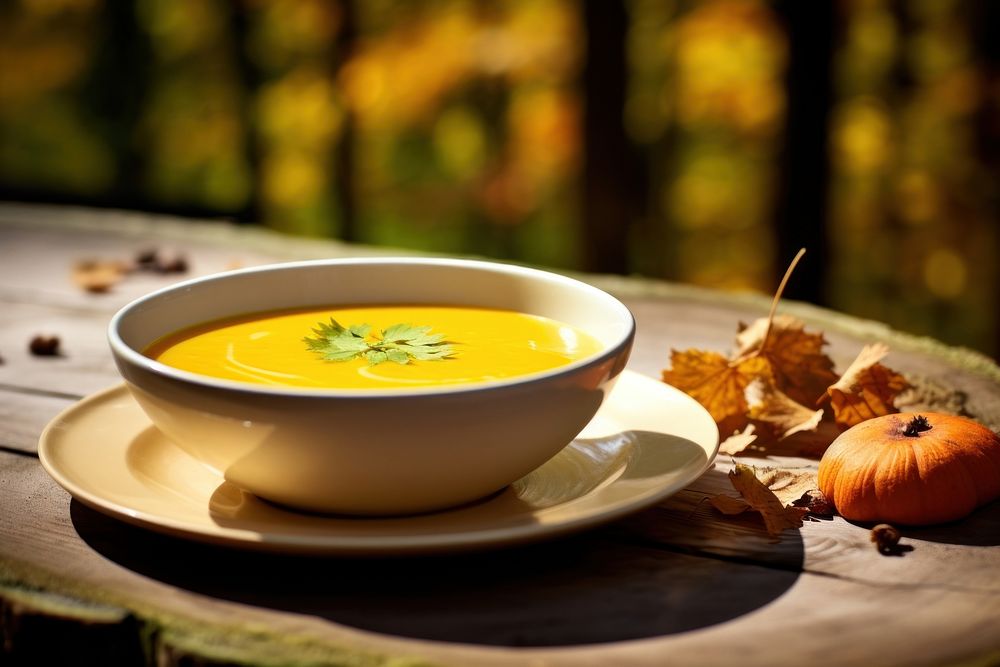 Creamy pumpkin soup autumn food bowl. AI generated Image by rawpixel.