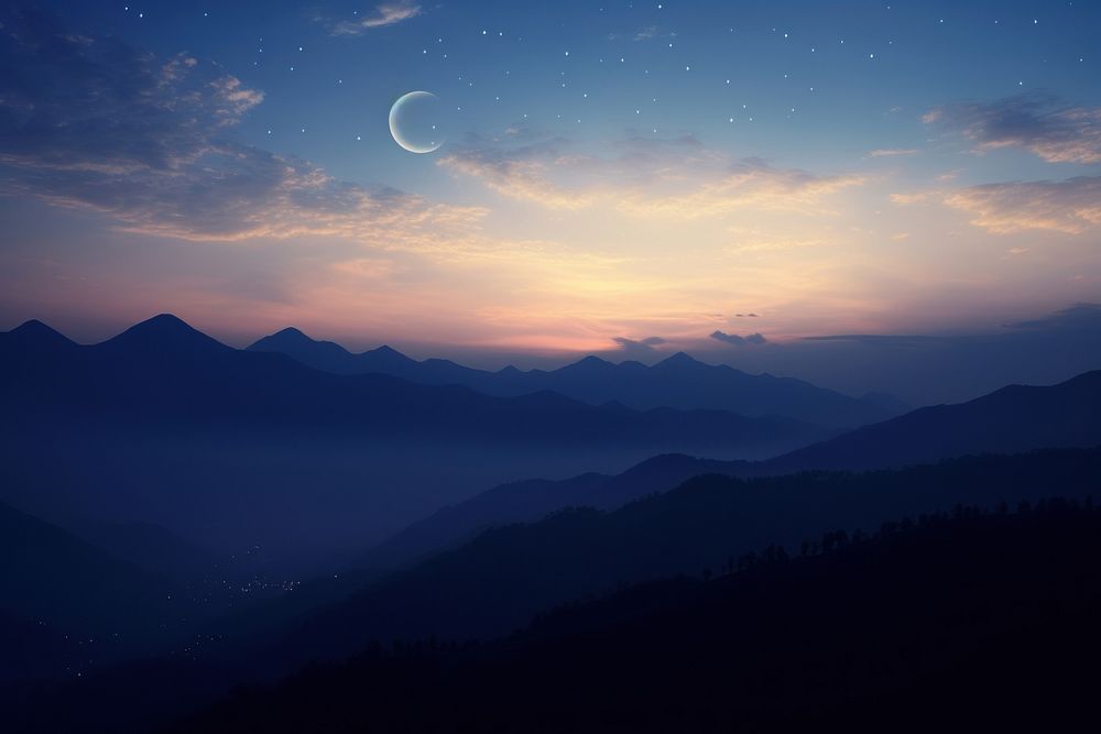 Moon mountain night landscape. AI generated Image by rawpixel.