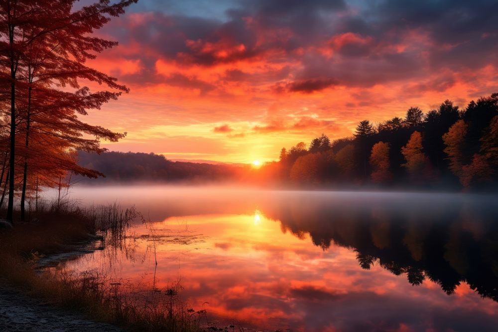 Beautiful sunrise autumn landscape outdoors. AI generated Image by rawpixel.