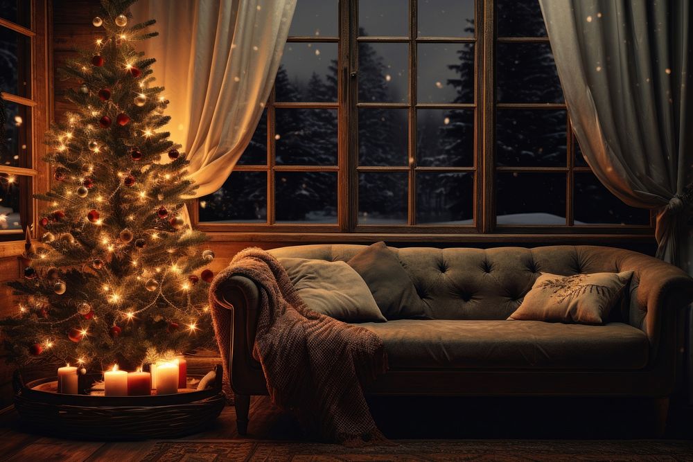 Christmas tree furniture cozy anticipation. AI generated Image by rawpixel.