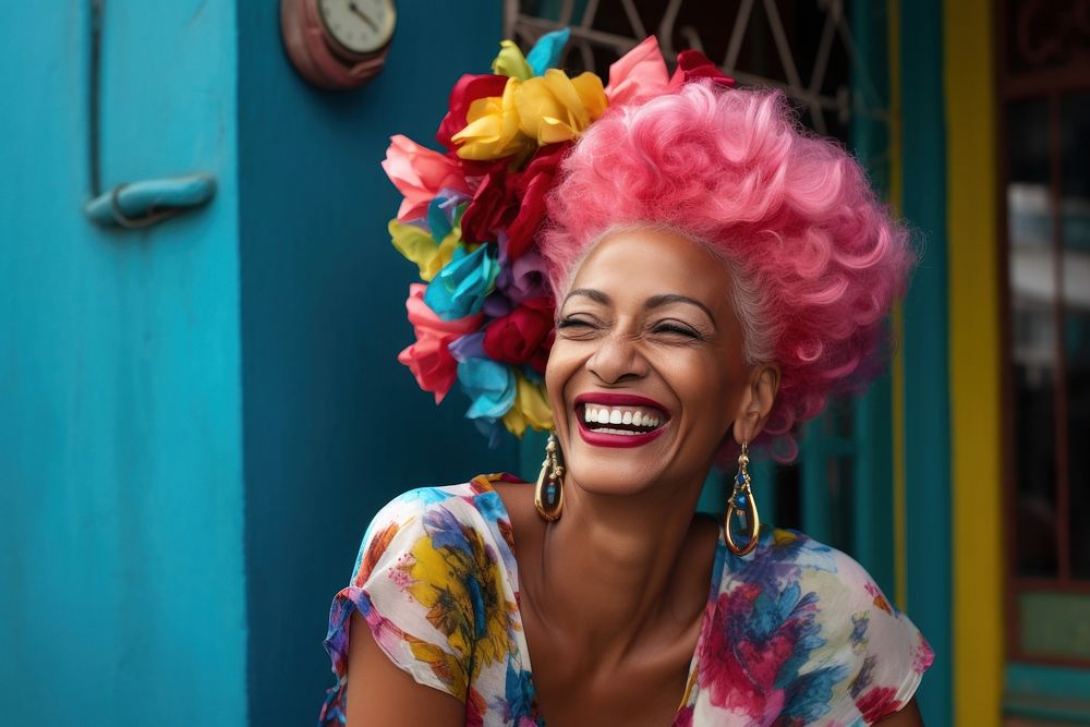 Cuban woman cheerful laughing smiling. 