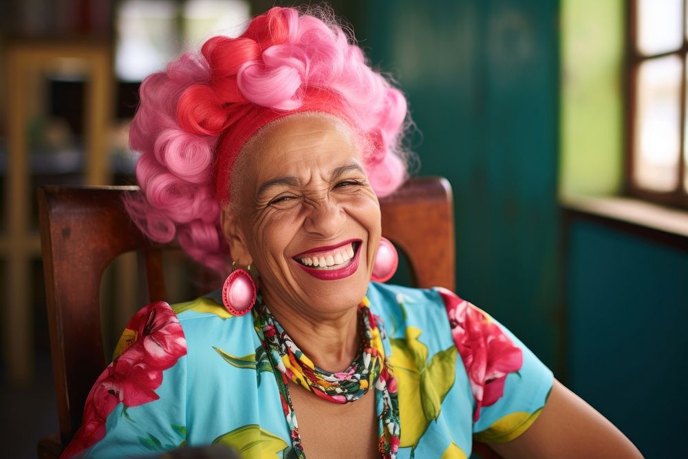 Cuban woman necklace cheerful laughing. 