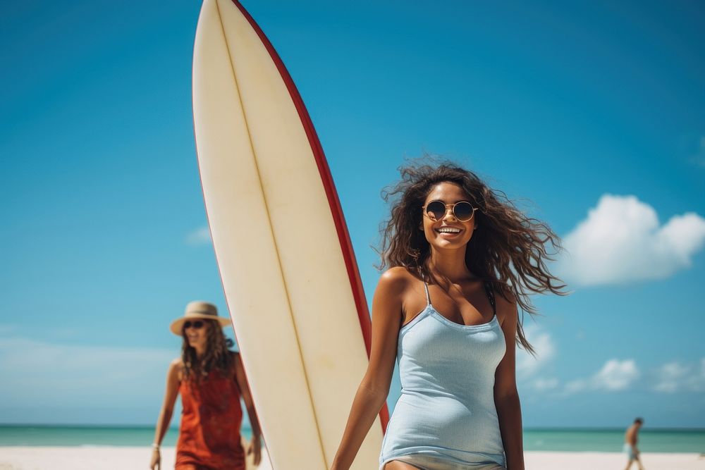 Cuban woman recreation surfboard outdoors. AI generated Image by rawpixel.