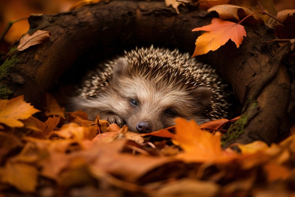 Hedgehod sleeping autumn hedgehog animal. AI generated Image by rawpixel.
