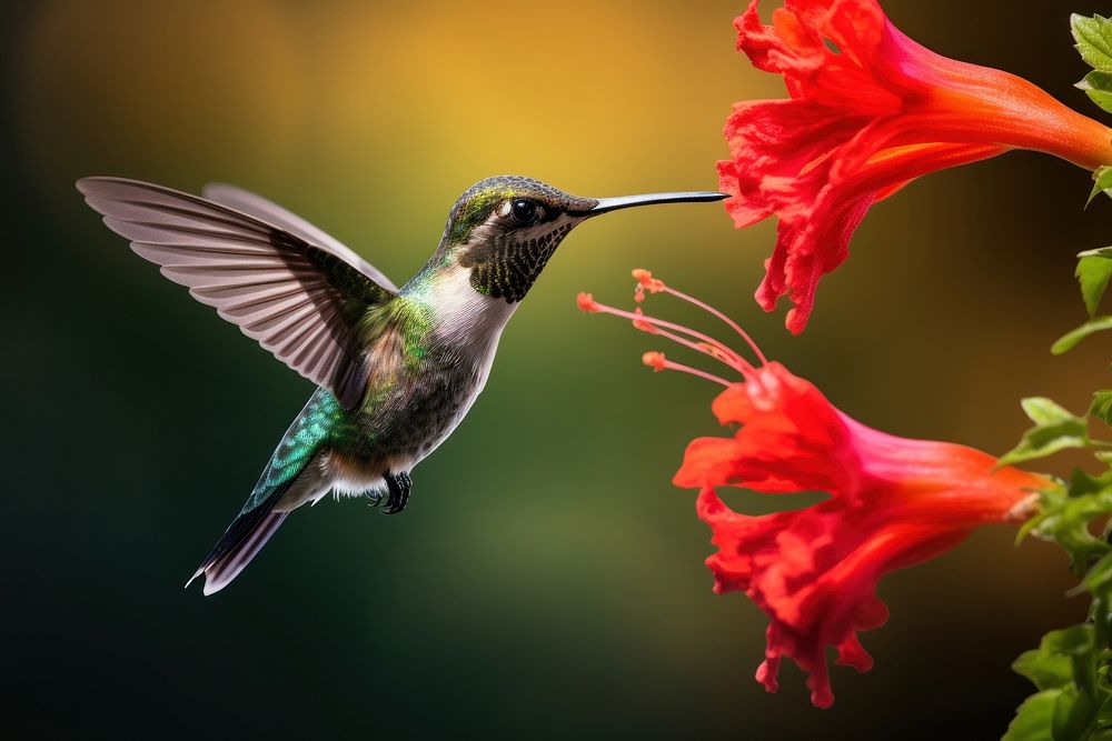 Humming bird flower hummingbird hovering. AI generated Image by rawpixel.