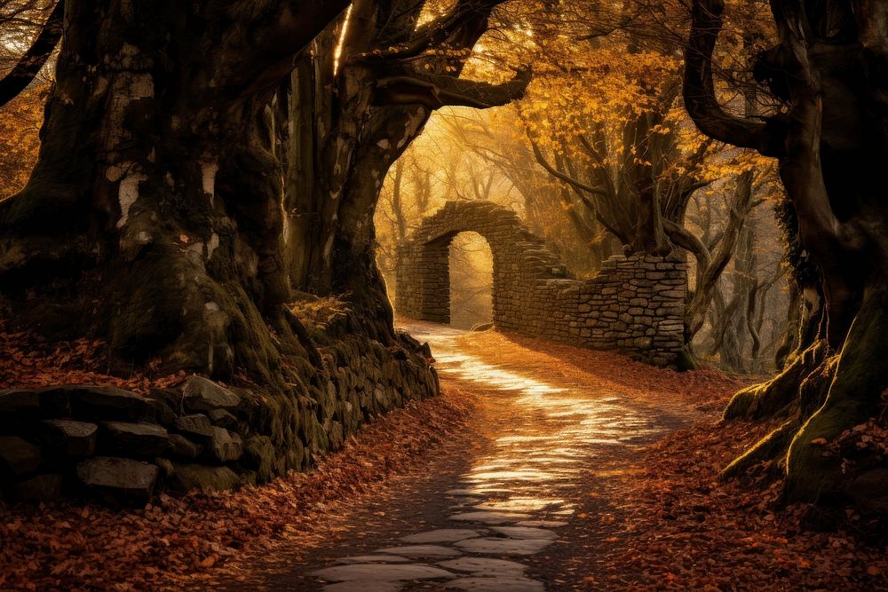 Pathway autumn forest landscape. AI generated Image by rawpixel.
