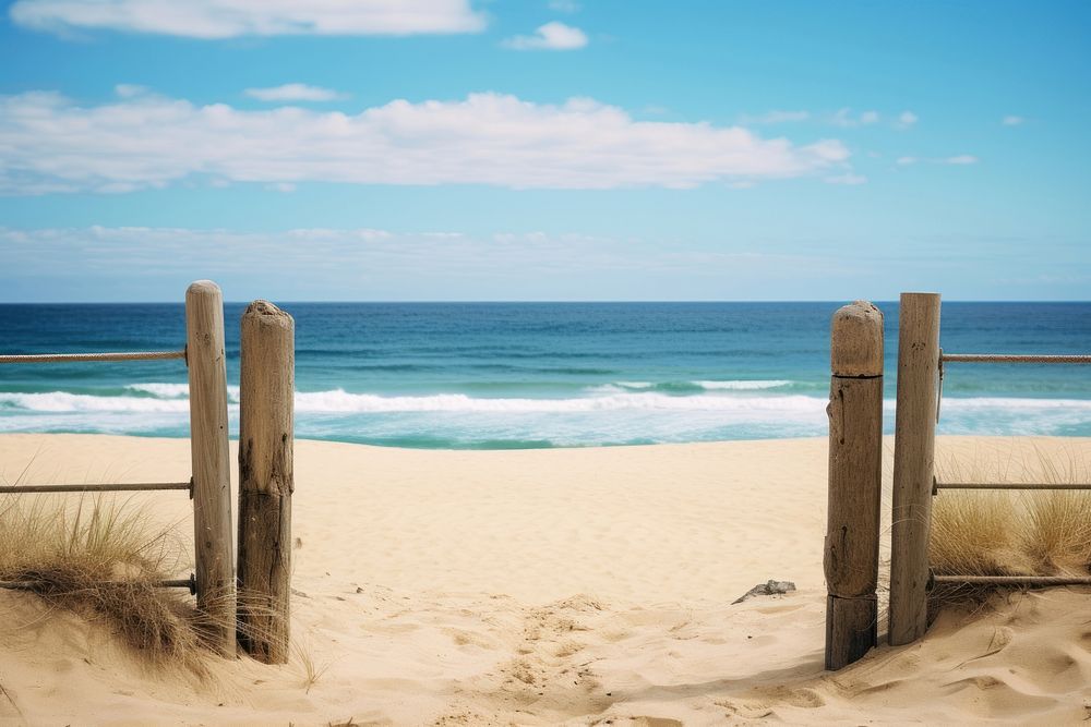 Sand fence beach ocean landscape. AI generated Image by rawpixel.