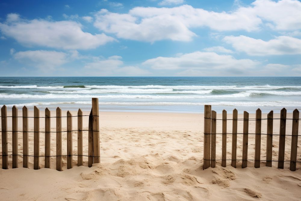 Sand fence beach ocean outdoors. AI generated Image by rawpixel.