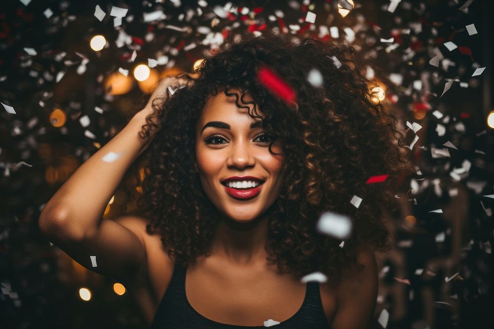 African american woman confetti smile adult. AI generated Image by rawpixel.