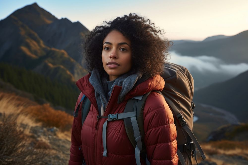African american woman backpacking adventure mountain. AI generated Image by rawpixel.