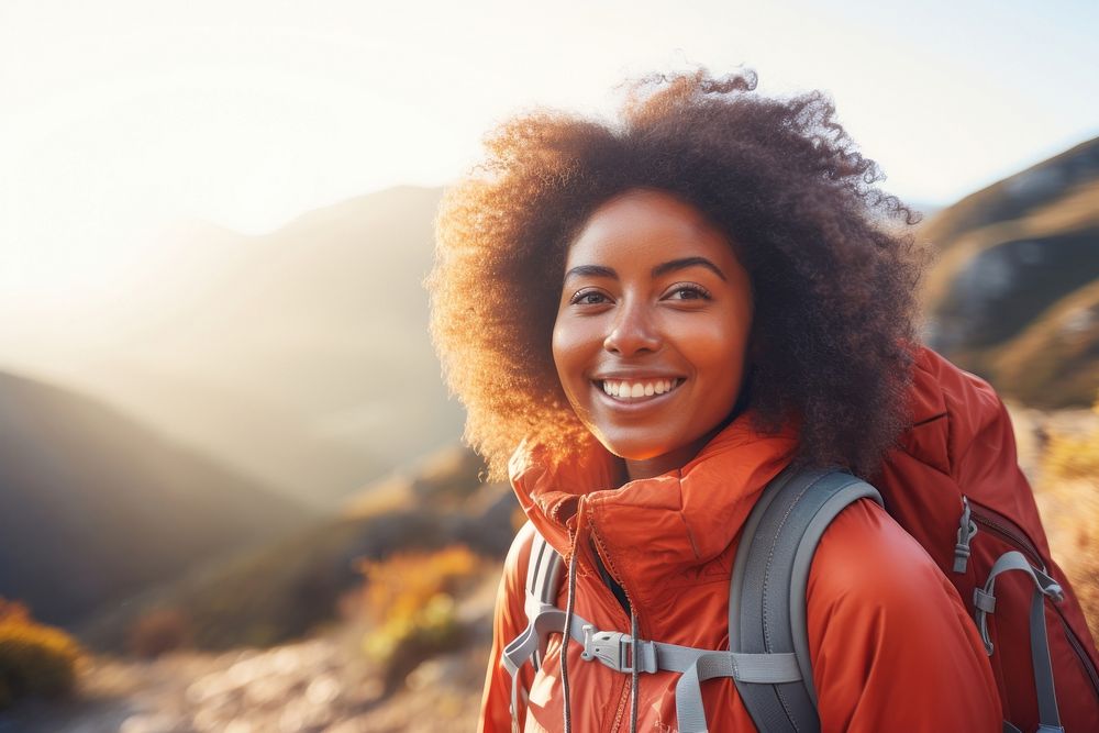 African american woman mountain travel sunny. AI generated Image by rawpixel.