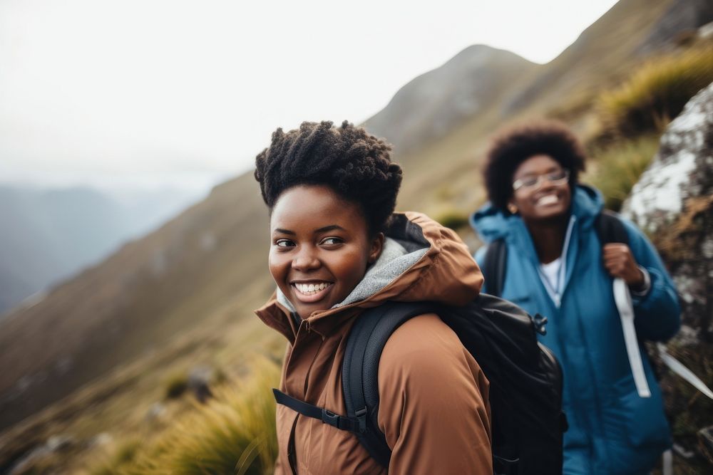 African american friends hiking adventure mountain. AI generated Image by rawpixel.