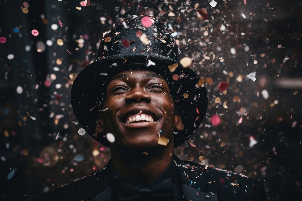 African american man confetti laughing smile. AI generated Image by rawpixel.