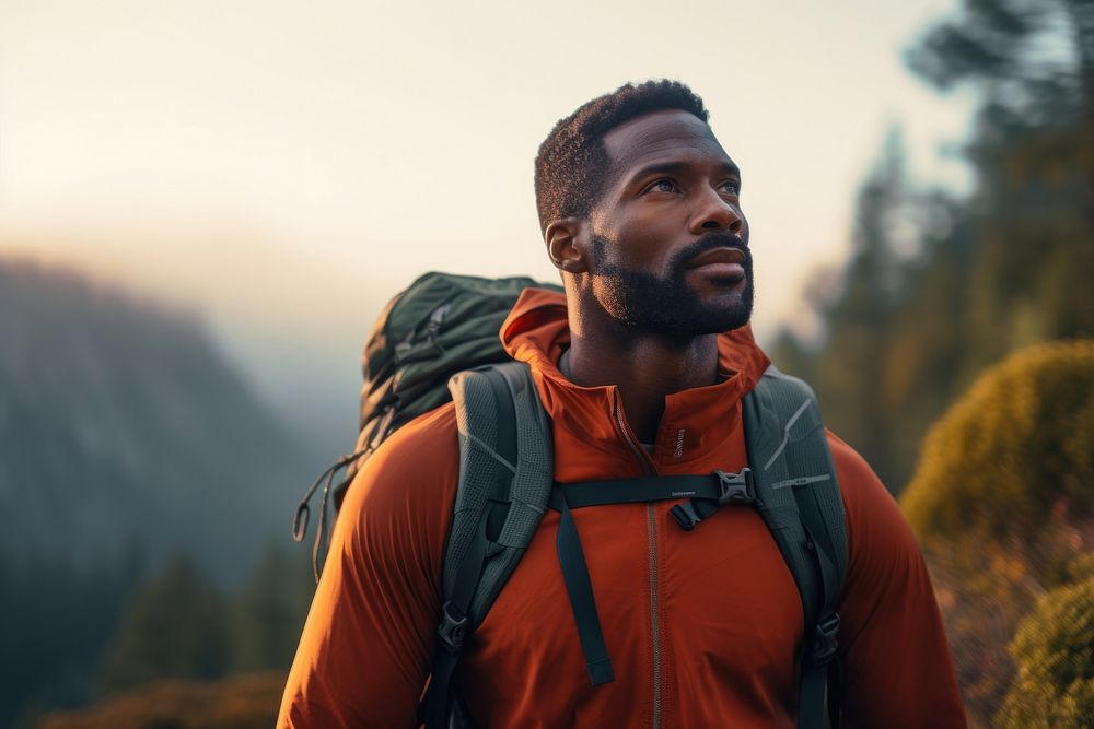 African american man backpacking mountain travel. AI generated Image by rawpixel.