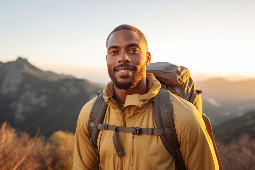 African american man backpacking adventure mountain. AI generated Image by rawpixel.