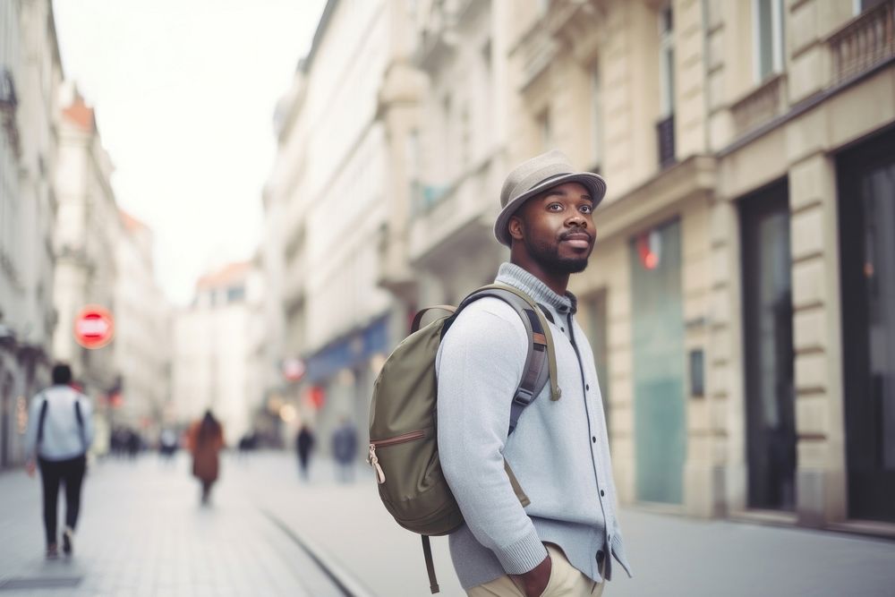 African american man walking backpack travel. AI generated Image by rawpixel.