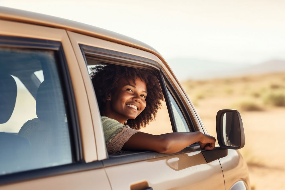 African amerifcan woman car vacation vehicle. AI generated Image by rawpixel.