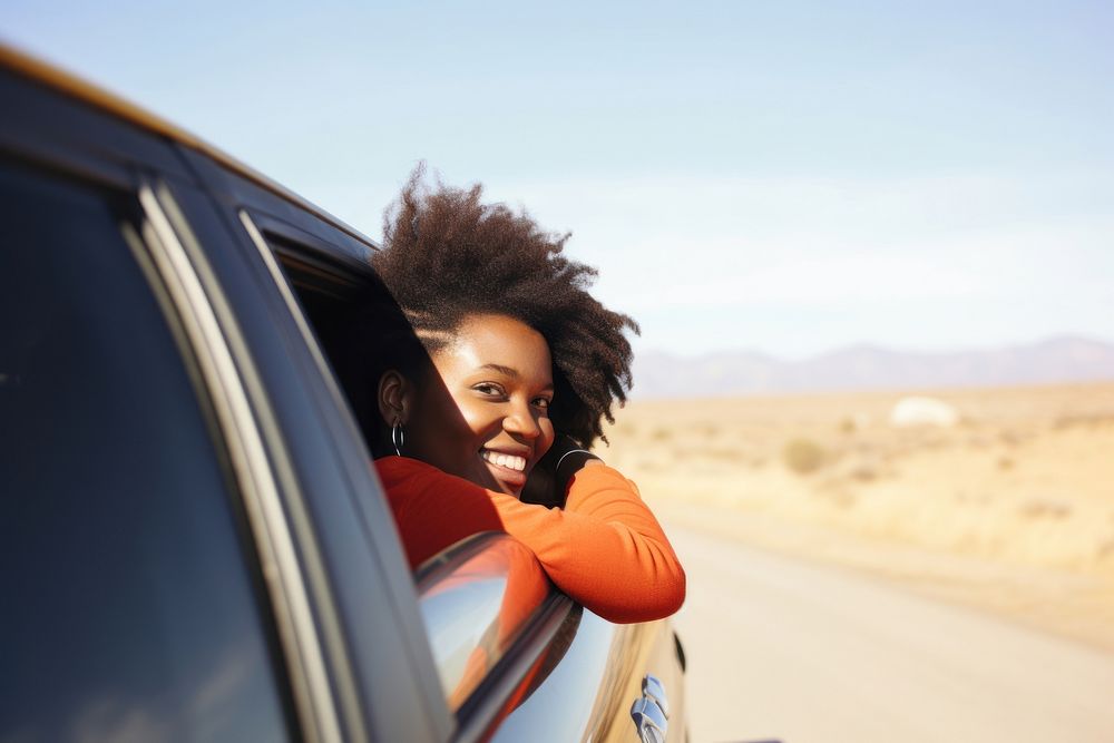 African amerifcan woman car outdoors vacation. AI generated Image by rawpixel.