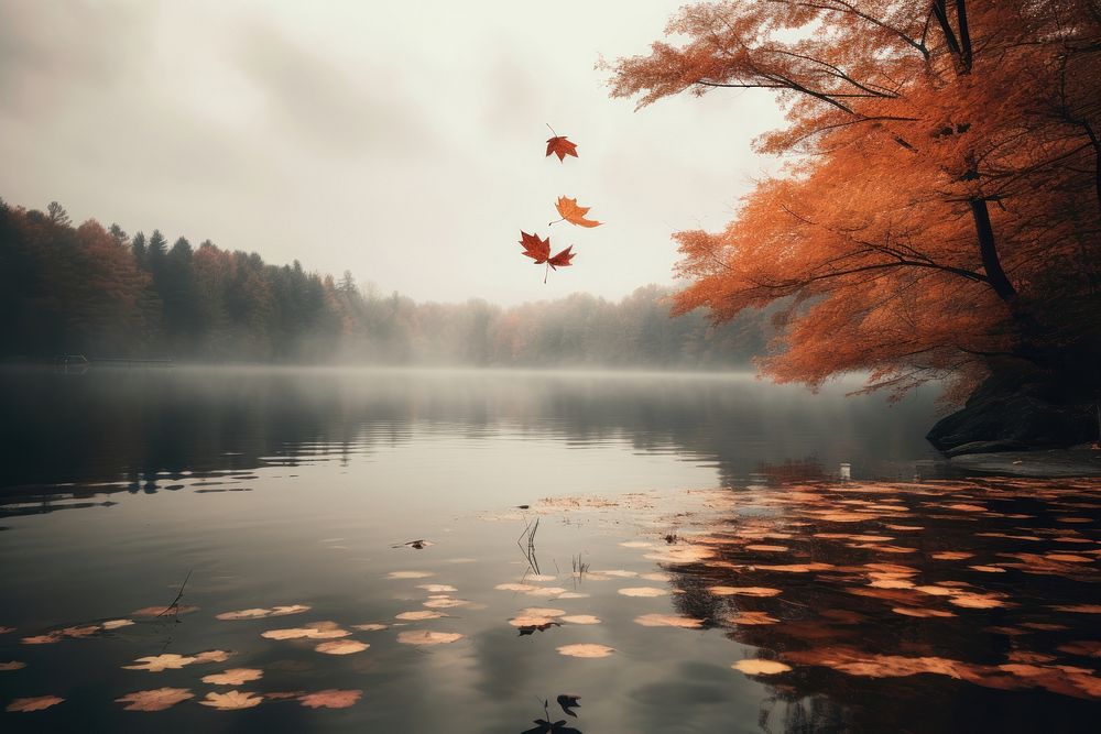 Autumn leaves lake landscape outdoors. AI generated Image by rawpixel.