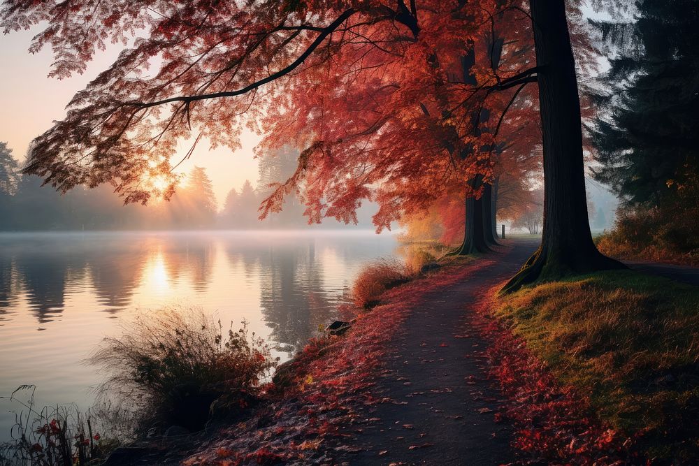 Beautiful morning light autumn landscape outdoors. AI generated Image by rawpixel.