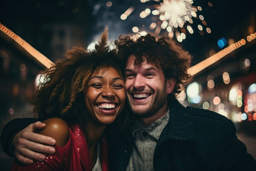Diverse couple laughing portrait smile. AI generated Image by rawpixel.