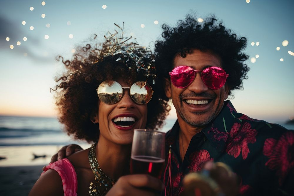PNG Diverse couple sunglasses laughing portrait. AI generated Image by rawpixel.