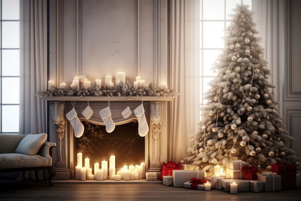 Christmas tree fireplace candle anticipation. AI generated Image by rawpixel.