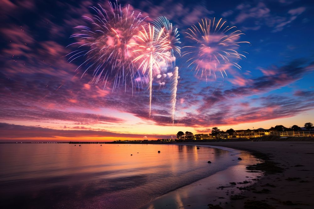 Fireworks beach outdoors nature. AI generated Image by rawpixel.