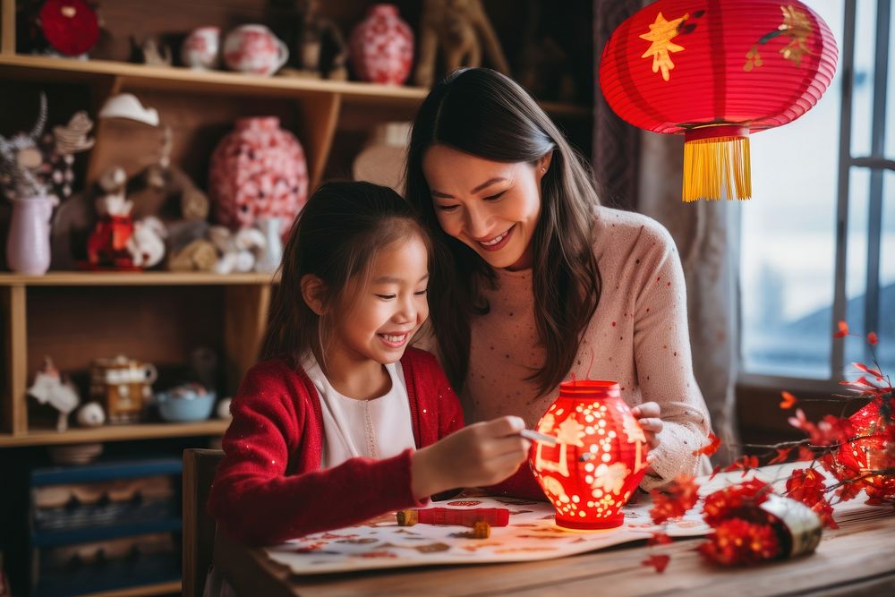 Chinese new year adult lantern child. AI generated Image by rawpixel.