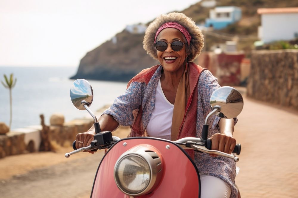 Mature african american woman motorcycle portrait vehicle. AI generated Image by rawpixel.